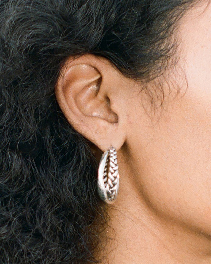 Braided Silver Hoop Earrings w/ Roberto Coin Stamp Sterling Silver